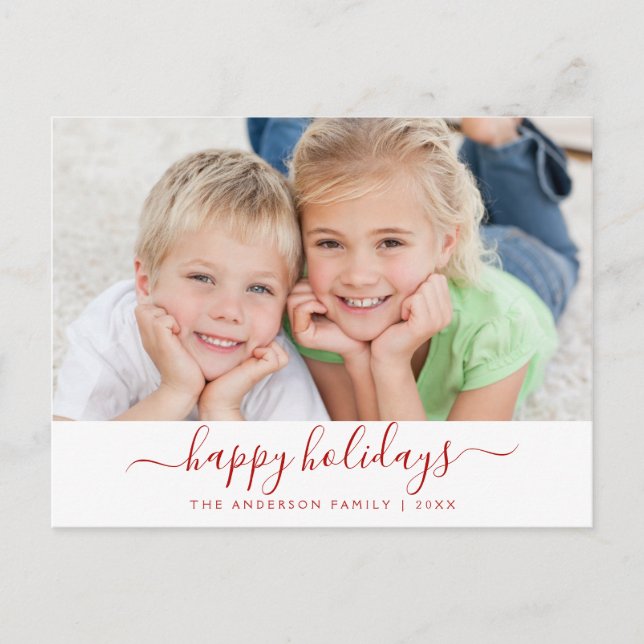 Modern Script Happy Holidays Christmas Photo Card (Front)