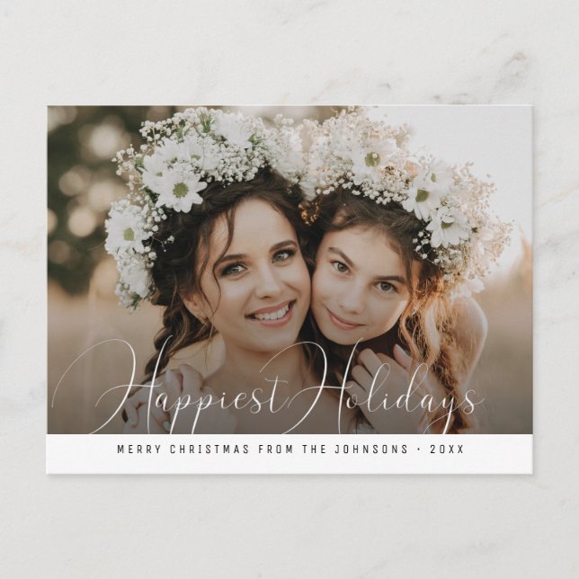 Modern script happy holidays christmas postcard (Front)