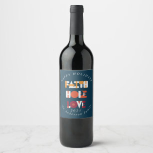 modern script happy holidays colourful monogram wine label