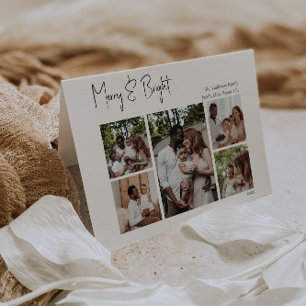 Modern Script Happy Holidays Folded Three-Photo Holiday Card