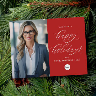 Modern Script Happy Holidays Photo Business Holiday Card