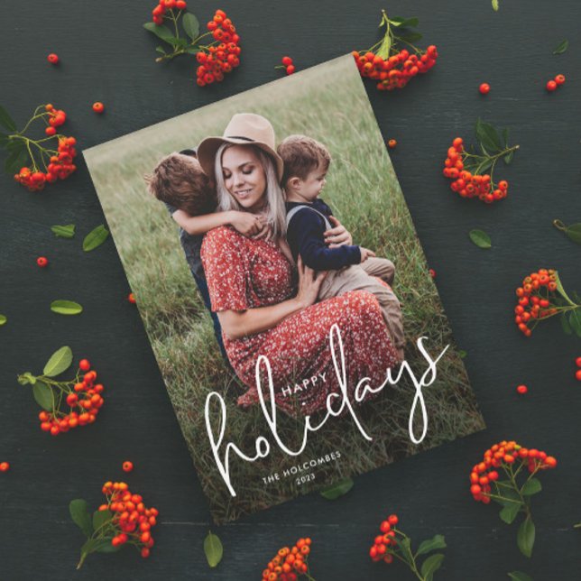 Modern Script Happy Holidays Simple Photo Magnetic (Modern Script Happy Holidays Photo Holiday Magnetic Card with Handwritten Typographic Overlay.)