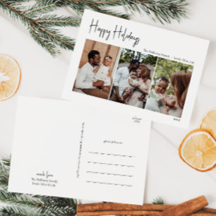 Modern Script Happy Holidays Three-Photo Holiday Postcard