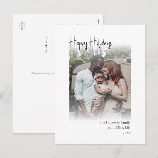 Modern Script Happy Holidays Vertical Faded Photo Holiday Postcard (Front/Back)