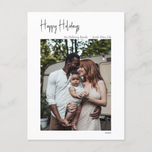 Modern Script Happy Holidays Vertical Single Photo Holiday Postcard