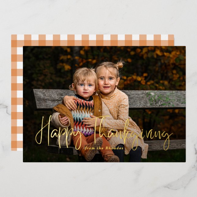 Modern Script Happy Thanksgiving Photo  (Front/Back)