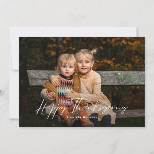 Modern Script Happy Thanksgiving Photo Holiday Card