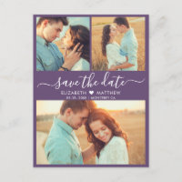 Modern Script Heart 3 Photo Purple Save The Date