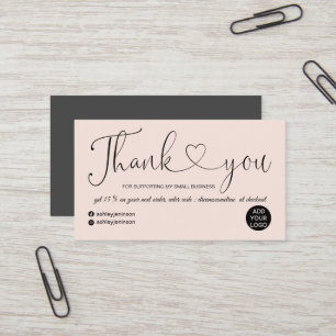 Modern script heart blush pink order thank you business card