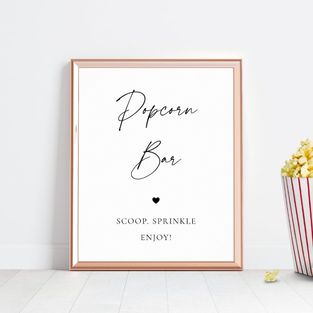 Modern Script Heart Chic Popcorn Bar Wedding Sign (Creator Uploaded)