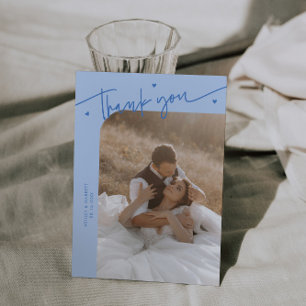 Modern Script Heart Icy Blue Wedding Thank You Card