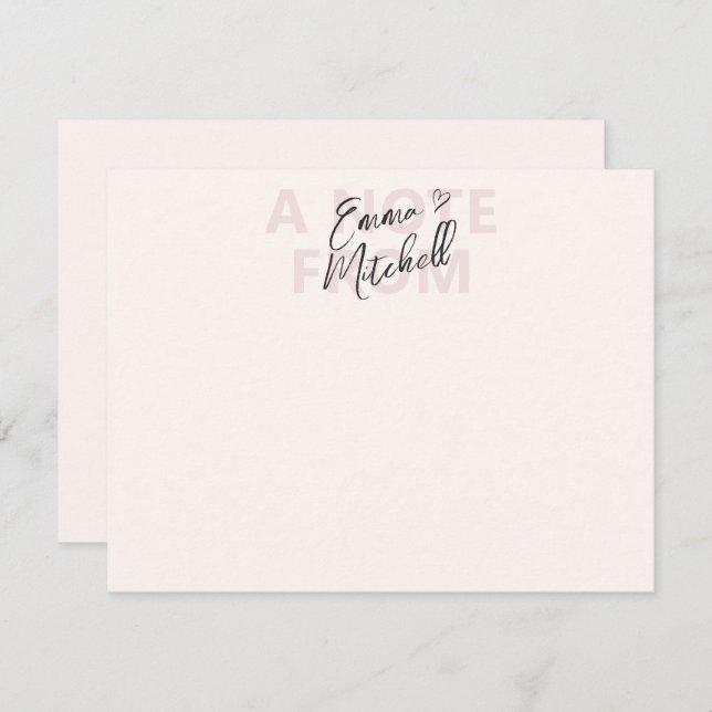 Modern Script Heart Personalised Note Card (Front/Back)