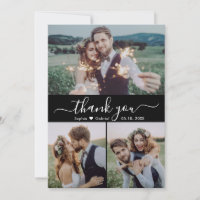 Modern Script Heart Photo Collage Black Wedding
