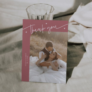 Modern Script Heart Pink Wedding Thank You Card