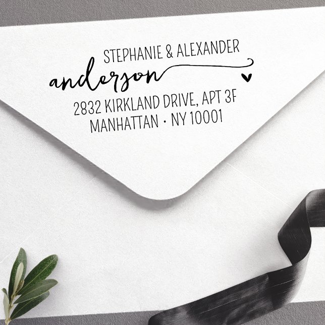 Modern Script Heart Return Address  Self-inking Stamp (Creator Uploaded)