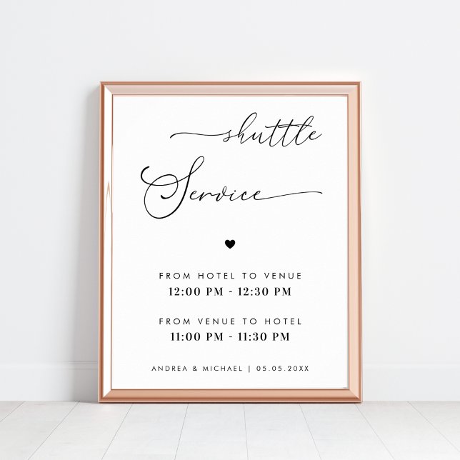 Modern Script & Heart Shuttle Service Wedding Sign (Creator Uploaded)