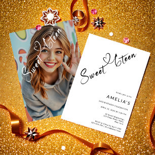 Modern Script Heart Sweet Sixteen 16th Birthday Invitation