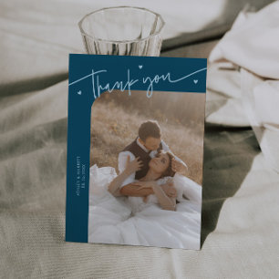 Modern Script Heart Teal Wedding Thank You Card