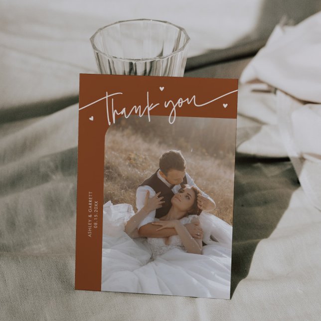 Modern Script Heart Terracotta Wedding  Thank You Card (Creator Uploaded)