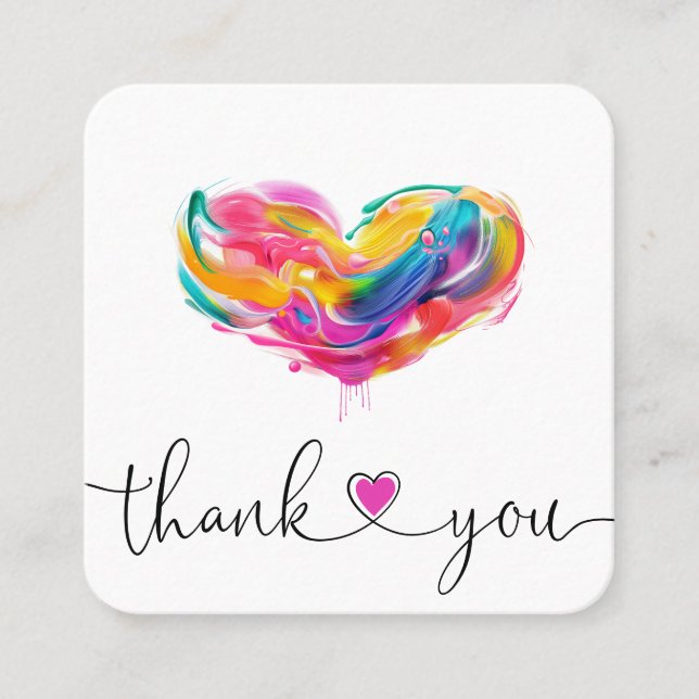 modern script heart thank you for your order squar square business card (Front)