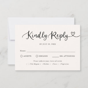Modern Script Heart Traditional Wedding RSVP Card