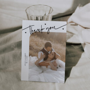 Modern Script Heart White Wedding Thank You Card