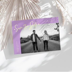 Modern Script Heart Wisteria Curved Frame Photo Save The Date