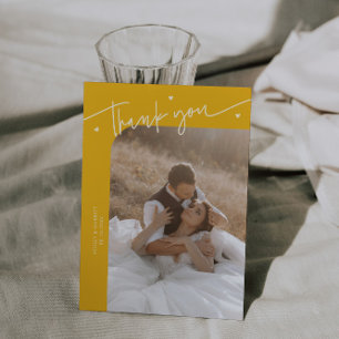 Modern Script Heart Yellow Wedding Thank You Card