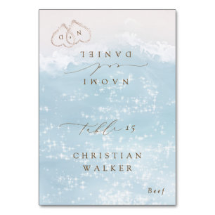Modern Script Hearts Beach Foldable Place Card