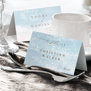 Modern Script Hearts Beach Foldable Place Card