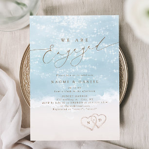 Modern Script Hearts In The Sand Beach Engagement Invitation