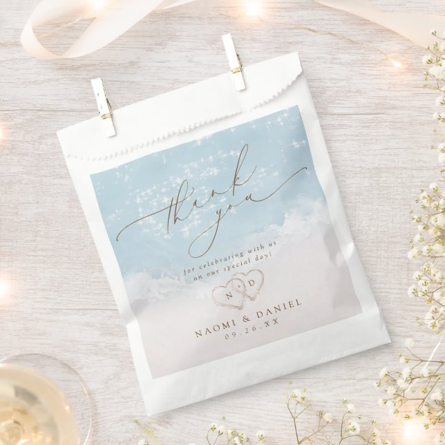 Modern Script Hearts in the Sand Beach Wedding Favour Bags (Clipped)