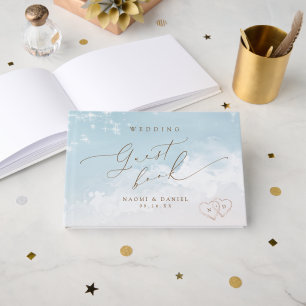 Modern Script Hearts In The Sand Beach Wedding  Guest Book