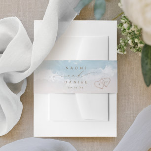Modern Script Hearts In The Sand Beach Wedding  Invitation Belly Band