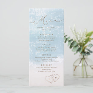 Modern Script Hearts In The Sand Beach Wedding  Menu