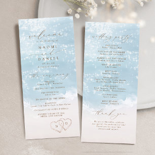 Modern Script Hearts In The Sand Beach Wedding  Programme