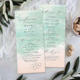 Modern Script Hearts In The Sand Beach Wedding Programme