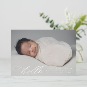 Modern Script Hello Birth Annoucement Announcement
