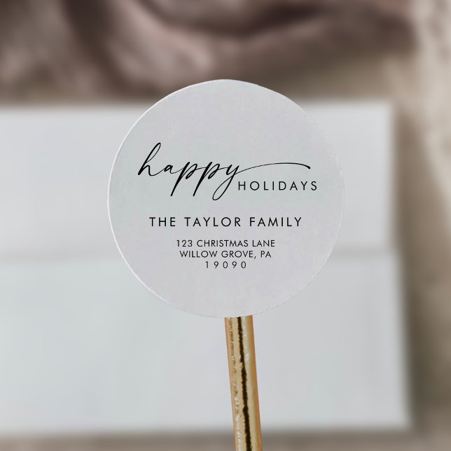 Modern Script Holiday Return Address Envelope Classic Round Sticker (Creator Uploaded)