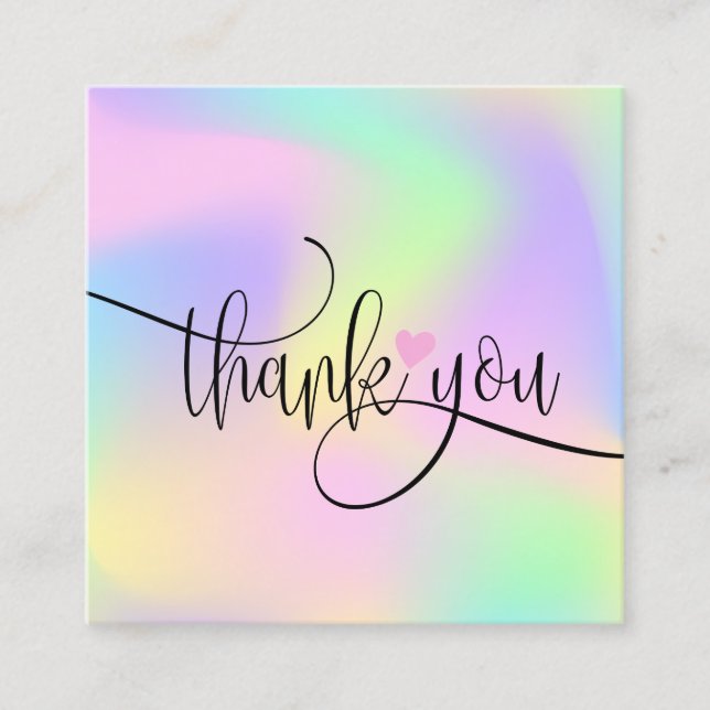 modern script holographic thank you for your order square business card (Front)