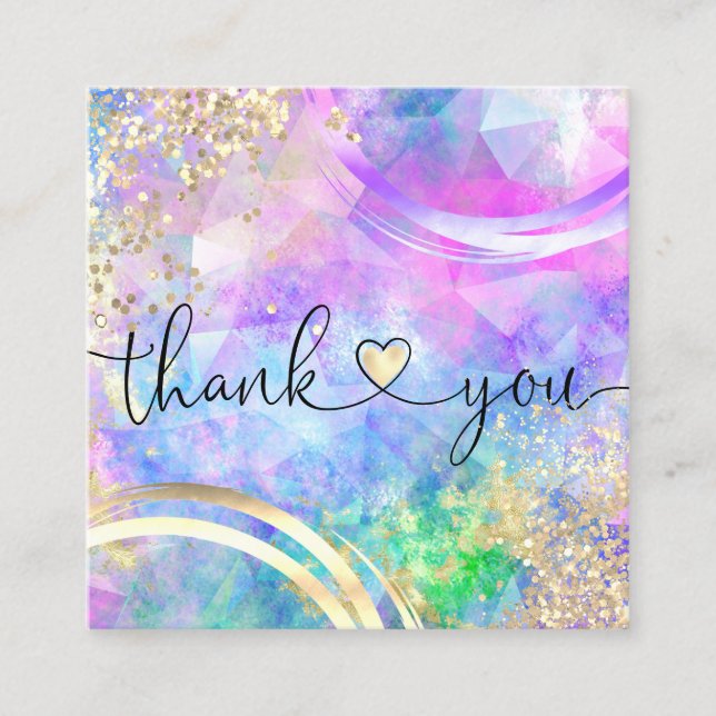 modern script holographic thank you for your order square business card (Front)