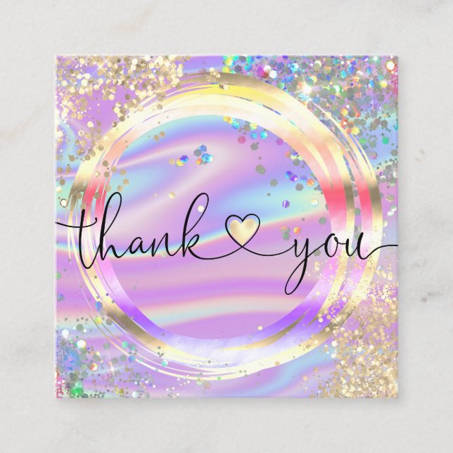 modern script holographic thank you for your order square business card (Front)