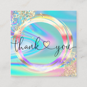modern script holographic thank you for your order square business card