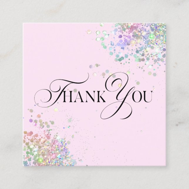 modern script holographic thank you for your order square business card (Front)