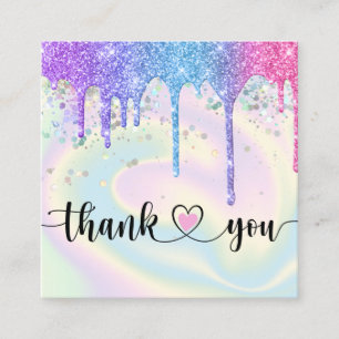 modern script holographic thank you for your order square business card