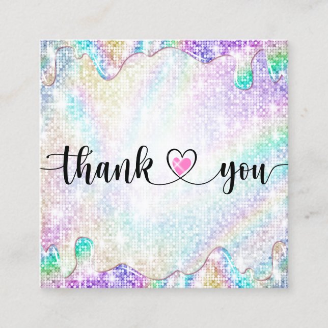 modern script holographic thank you for your order square business card (Front)