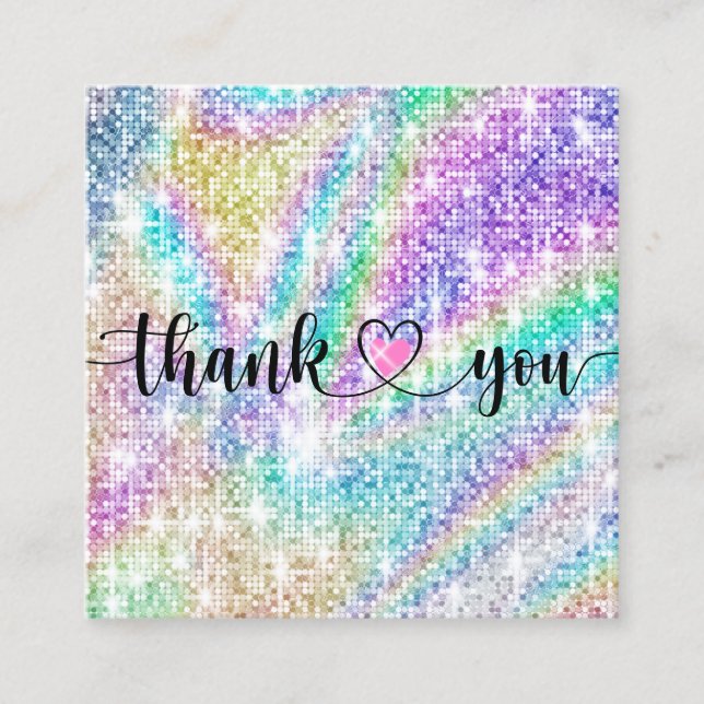 modern script holographic thank you for your order square business card (Front)