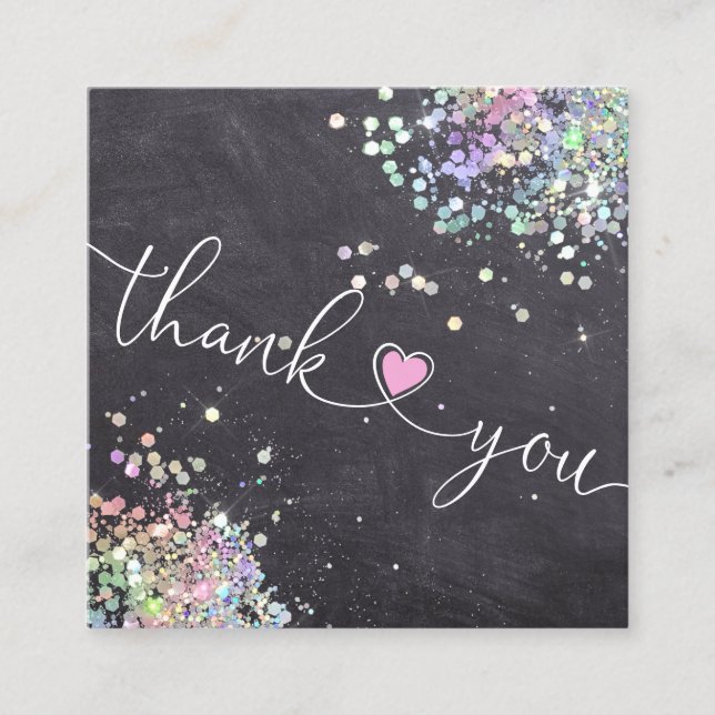 modern script holographic thank you for your order square business card (Front)