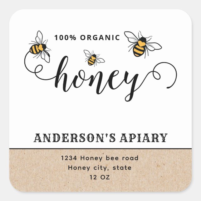 Modern script Honey bee apiary Square Sticker (Front)