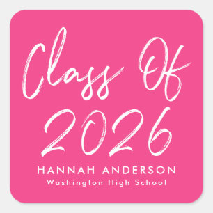 Modern Script Hot Pink Class of 2025 Graduation Square Sticker